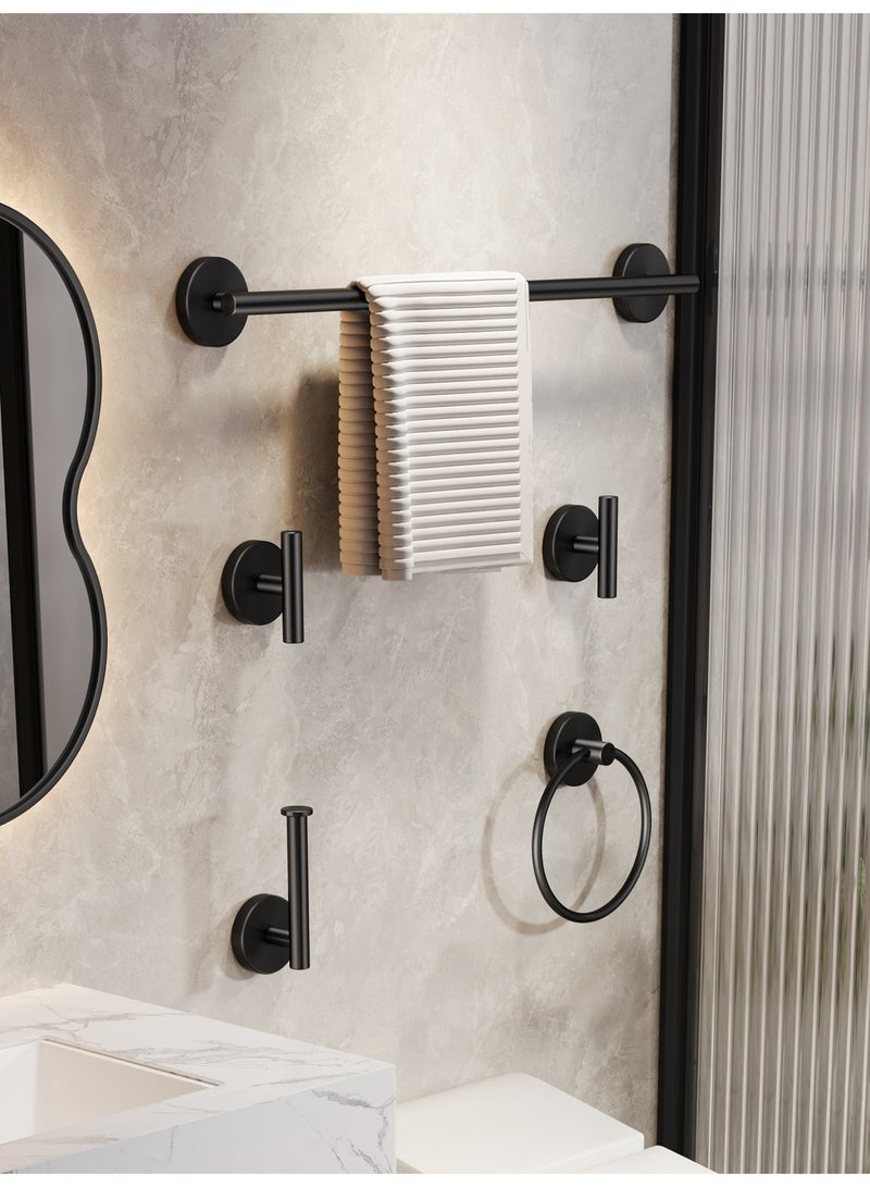 جيني جار مجموعة ملحقات الحمام لحامل المناشف: 5 قطع من أدوات الحمام باللون الأسود غير اللامع - حامل مناشف مثبت على الحائط وحامل ورق تواليت وحلقة مناشف وخطاف مناشف - Image 1